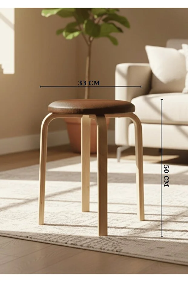  Hazar Deri Tabure, Papel Ayaklı 2 Adet Açık Kahve